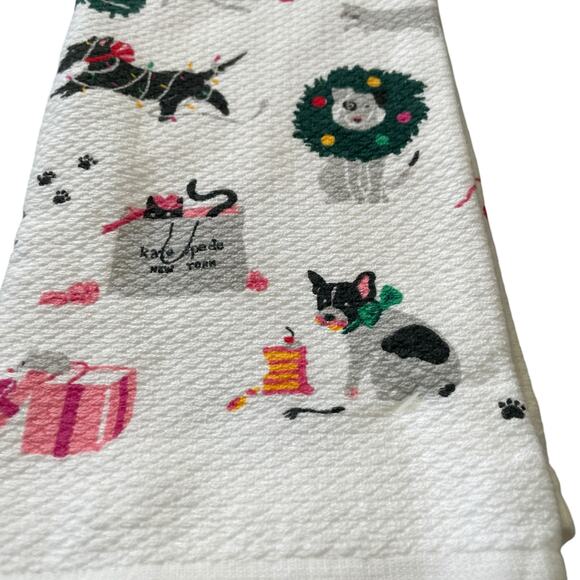 Kate Spade Christmas Dogs & Cats Kitchen Towel Set of 2 Designer Holiday 17x28 - Picture 8 of 12